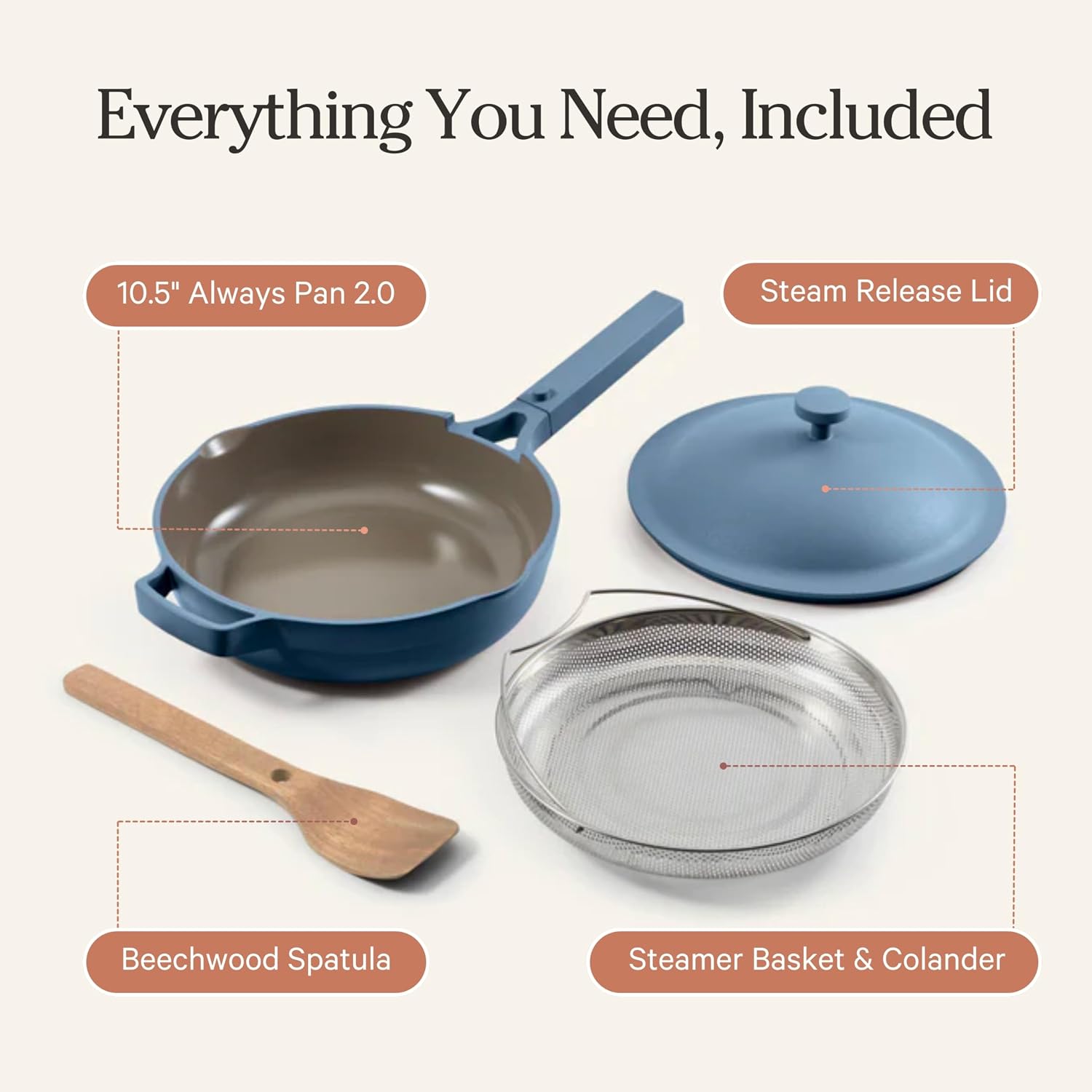 Our Place Always Pan 2.0-10.5' (2.6 Qt) Nonstick, Toxin-Free Ceramic Cookware | Patented 10-in-1 Aluminum Frying & Sauté Pan | Safe for Oven, Induction & All Cooktops up to 450°F | Blue Salt