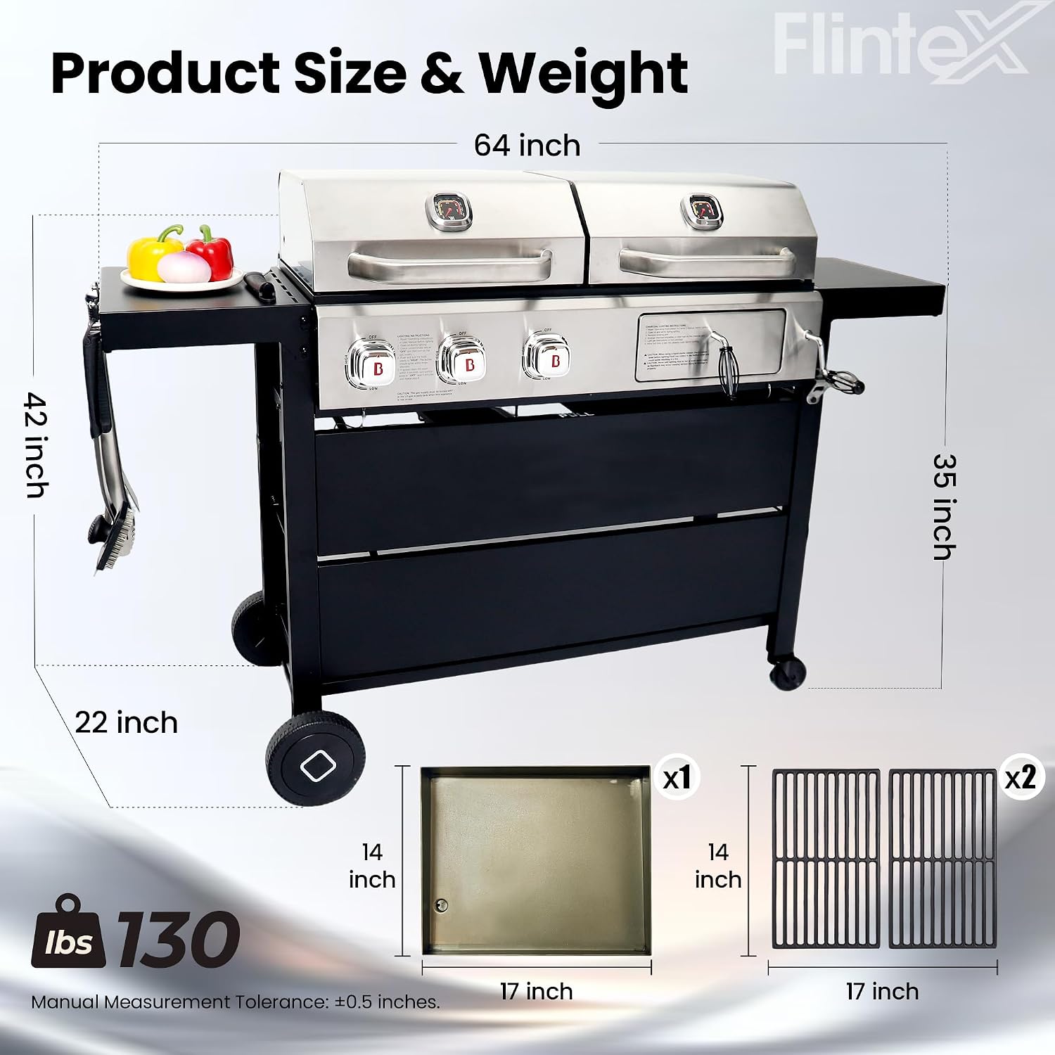 Flintex Gas and Charcoal Grill Combo with Griddle, Propane Grill Griddle Combo with Dual Fuel BBQ System, 720 sq.in. Cooking Area, Porcelain-Enameled Cast Iron Grates and Pan