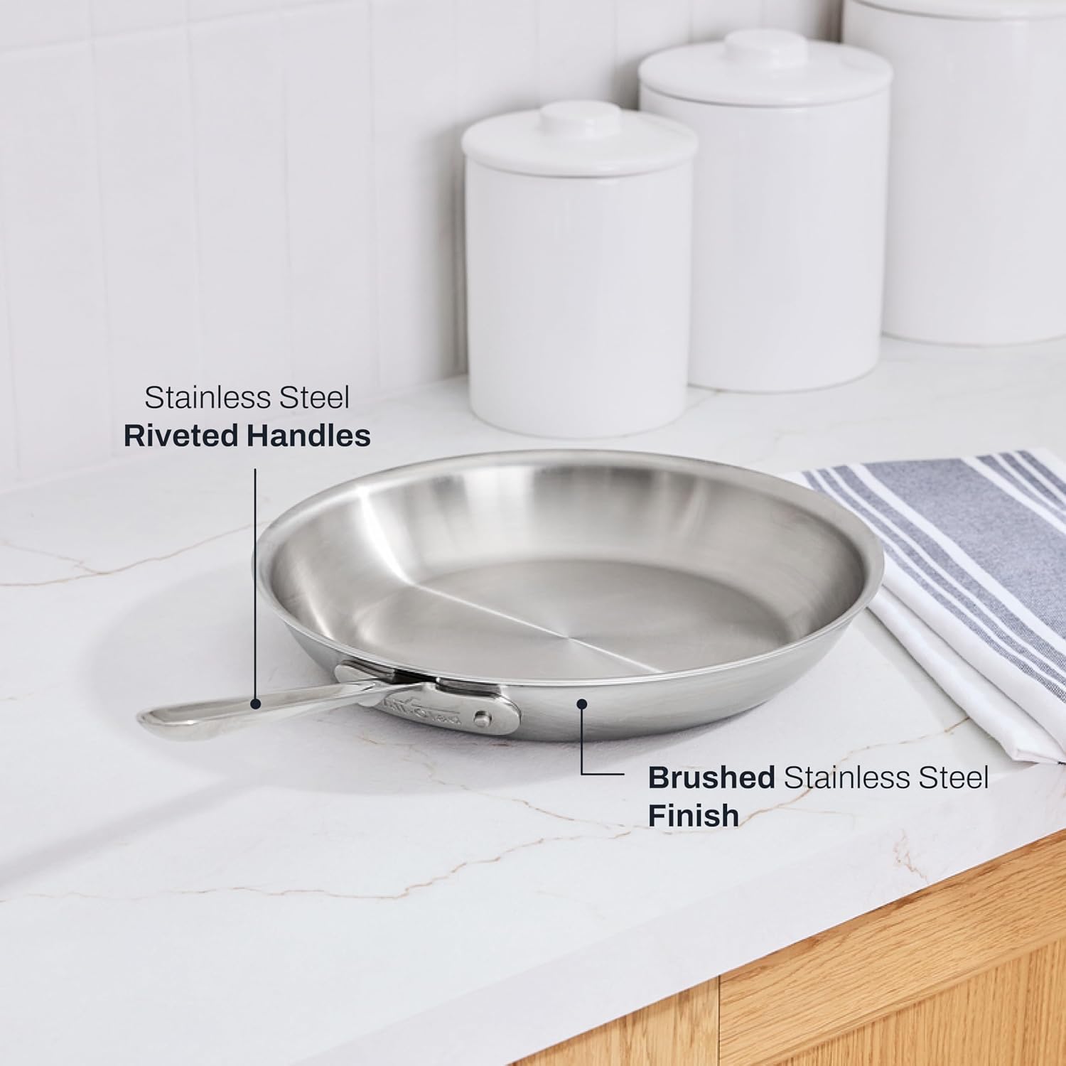 All-Clad D5 5-Ply Brushed Stainless Steel Fry Pan 12 Inch Induction Oven Broiler Safe 600F Pots and Pans, Cookware Silver