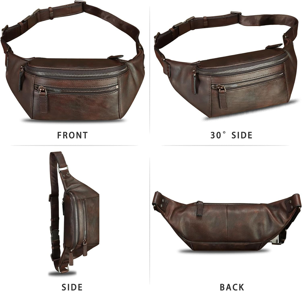Genuine Leather Fanny Pack for Women and Men Vintage Real Leather Waist Bag Hip Bum Crossbody Sling Bags (Coffee)