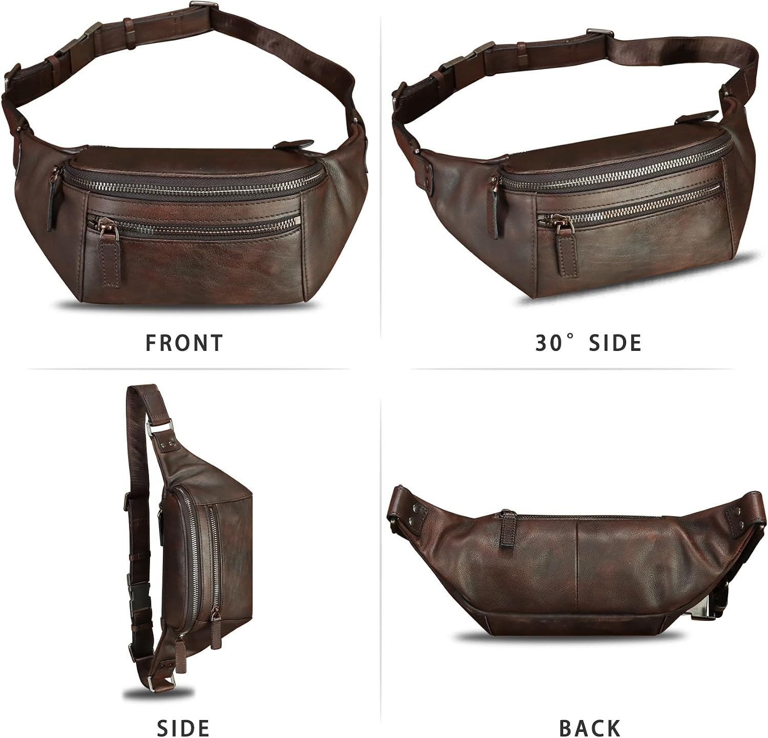 Genuine Leather Fanny Pack for Women and Men Vintage Real Leather Waist Bag Hip Bum Crossbody Sling Bags (Coffee)