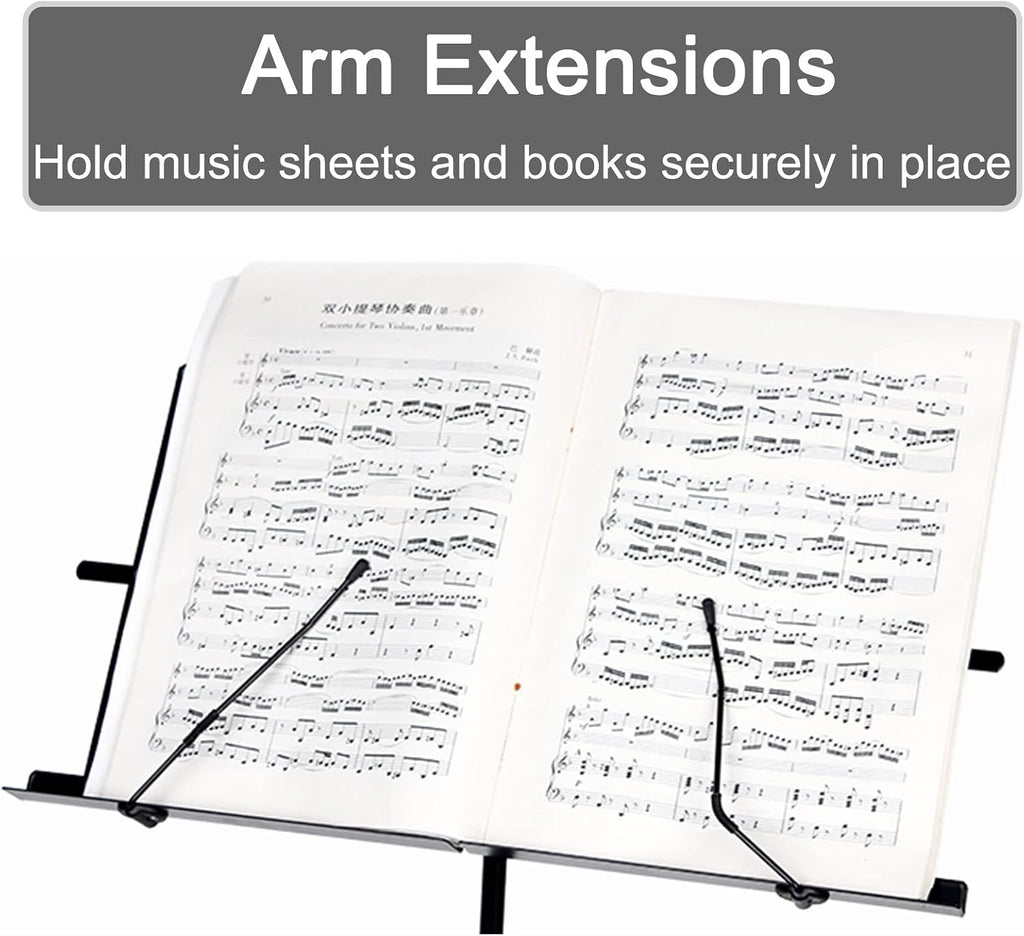 Folding Wire Sheet Music Stand for Guitar Players, Portable Black Instrumental Book Holder with Carrying Bag, Stage Studios Church School