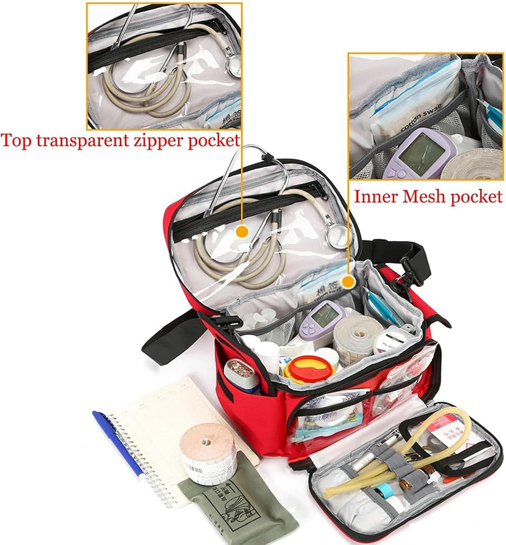 First Aid Kit Bag Empty, Portable Medicine Storage Bag with Multi Pockets,Double-Layer Medicine Pill Bottle Organizer, First Aid Box for Travel and Home Storage