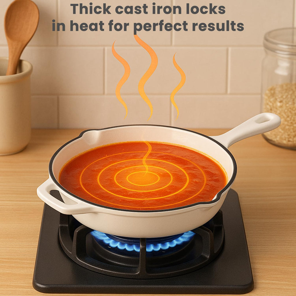 QuliMetal Enameled Cast Iron Cookware Set, 5-Piece Pots and Pans Set with Lids, Skillet, Frying Pan, Saucepan & Dutch Oven for All Stovetops, PFOA Free, Ideal for Sourdough Bread Baking