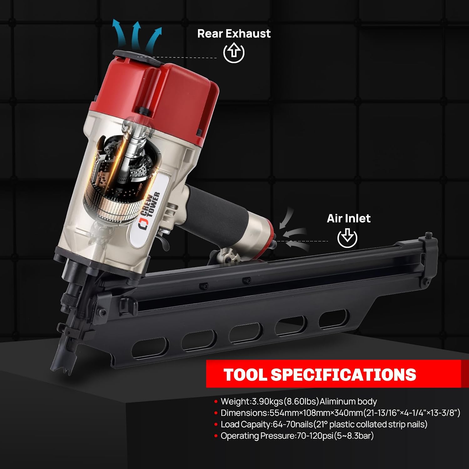 21 Degree Framing Nailer for Contractors - Pneumatic Nail Gun 2 Inch to 3-1/4 Inch for Framing, Sheathing and Roofing - Lightweight 8.6 lbs with Tool-Free Depth Adjustment - SRN9021