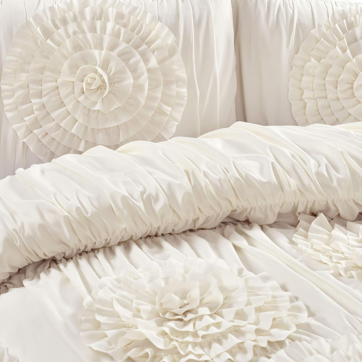 Lush Decor 3 Piece Serena Comforter Set, Queen, Ivory