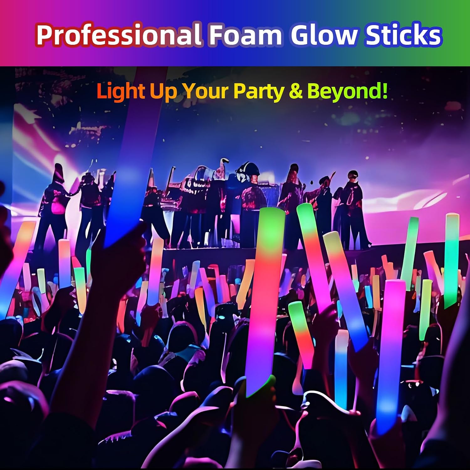 200+2 Pack Foam Glow Sticks Bulk Party Pack,Party Favors Supplies,3 Flashing Modes Glow In The Dark Party Supplies,Light Up Foam Sticks for Wendding Raves Camping Outdoor