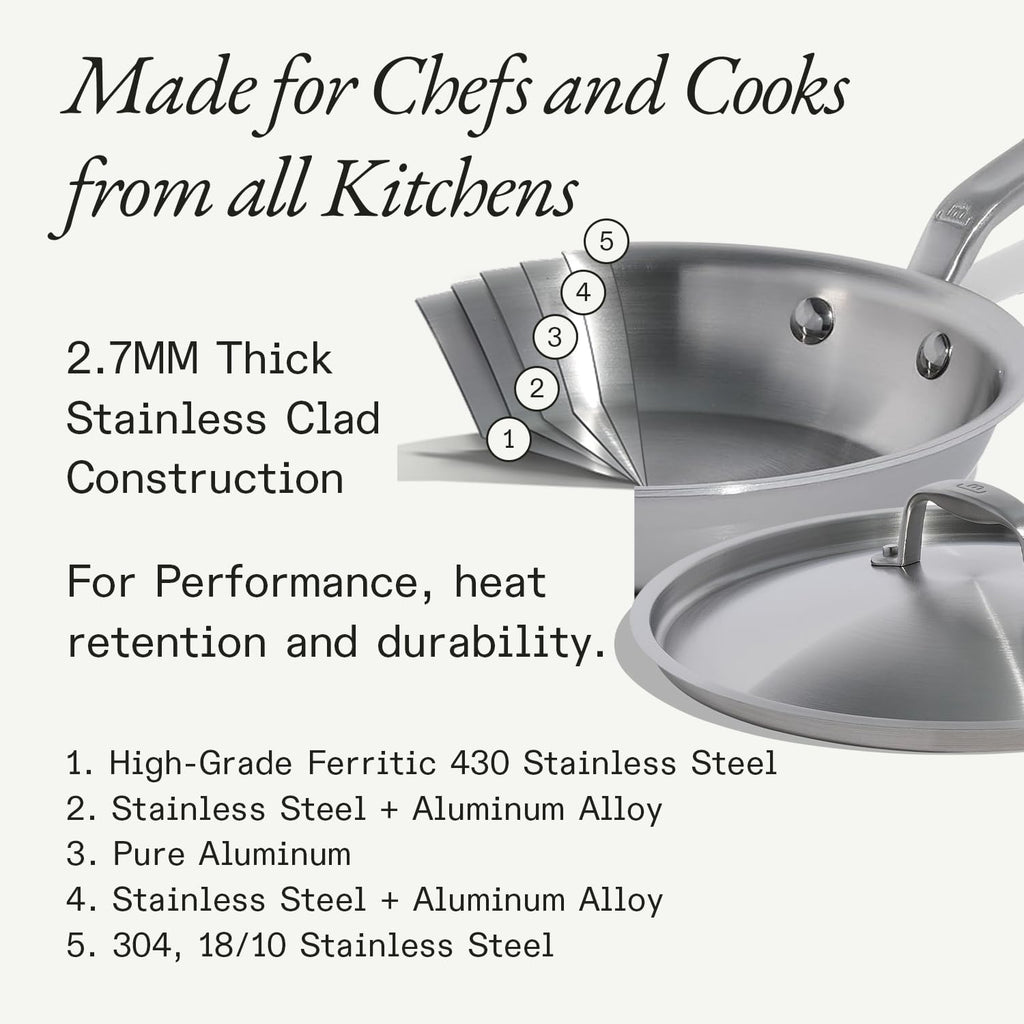 Made In Cookware | 10-Inch Stainless Steel Frying Pan With Lid | 5 Ply Stainless Clad | Professional Cookware | Crafted in Italy | Induction Compatible