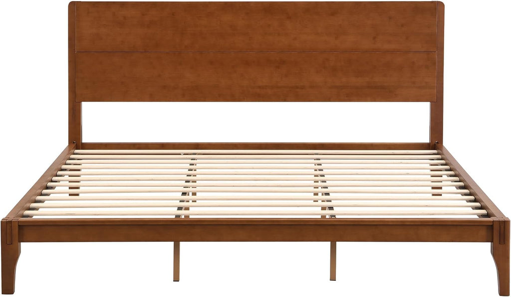 Merax 3 Pieces Bamboo Bedroom Sets, Mid-Century Modern King Size Platform Bed with Tall Headboard, Storage Drawer Night Stands Set, Wood Slats Support, No Box Spring Needed, Easy Assembly, Brown