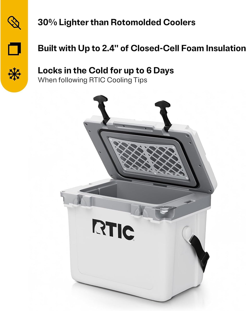 RTIC Ultra-Light Hard Cooler Insulated Portable Ice Chest Box for Drink, Beverage, Beach, Camping, Picnic, Fishing, Boat, Barbecue, 30% Lighter Than Rotomolded Coolers