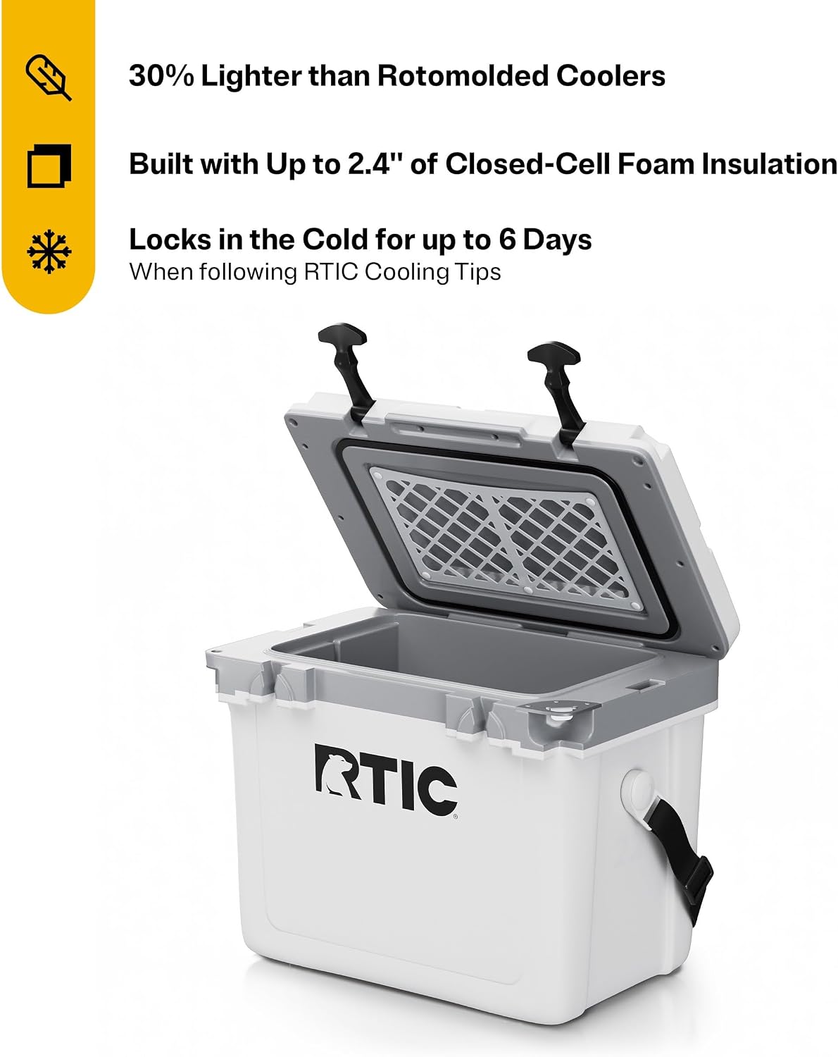 RTIC Ultra-Light Hard Cooler Insulated Portable Ice Chest Box for Drink, Beverage, Beach, Camping, Picnic, Fishing, Boat, Barbecue, 30% Lighter Than Rotomolded Coolers