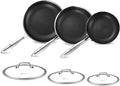 LOLYKITCH Frying Pan Set Nonstick, 8/10/12 Inch Stainless Steel Skillet with Detachable Handle and Glass Lids, Induction & Oven Safe, Professional Non-Toxic PFOA Free Pans for Everyday Cooking