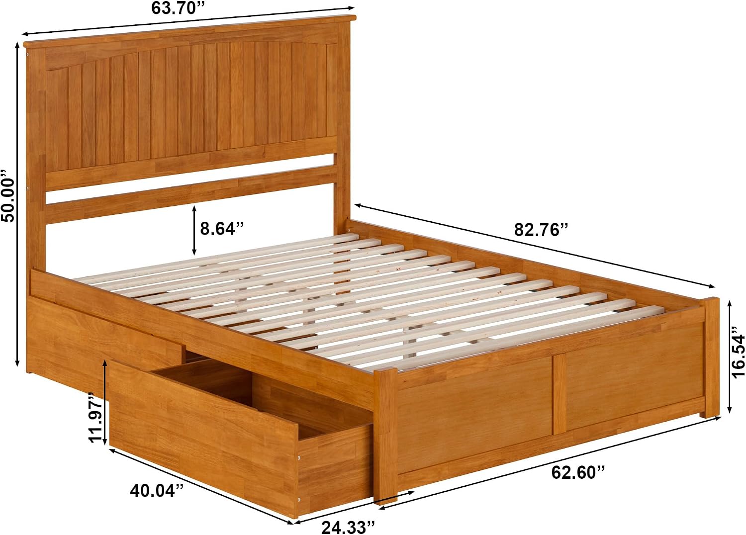 AFI, Nantucket Queen Platform Bed with Footboard & Storage Drawers, Light Toffee