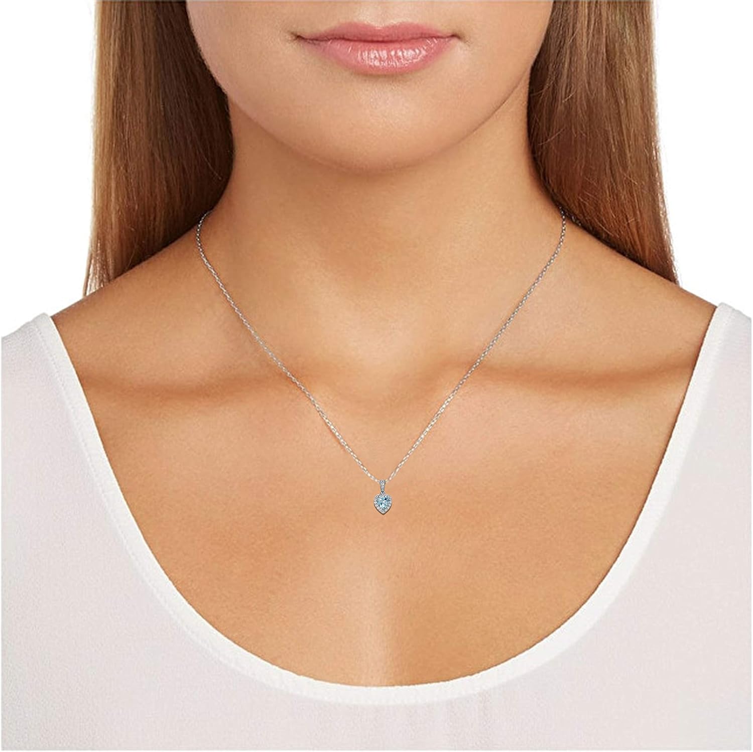 MORGAN & PAIGE .925 Sterling Silver Gemstones and White Sapphire Halo Heart Pendant Necklace, Ring and Stud Earrings for Women Set - Birthstone Jewelry Sets for Women, 18in Cable Chain, Size 7 Ring
