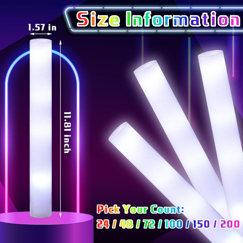Liliful 150 Pcs LED Foam Sticks Bulk White Light up Sticks Flashing Glow Baton Wands Themed Party Set, Glow in the Dark Party Supplies for Wedding, Raves,Concert,Birthday,Sporting Events