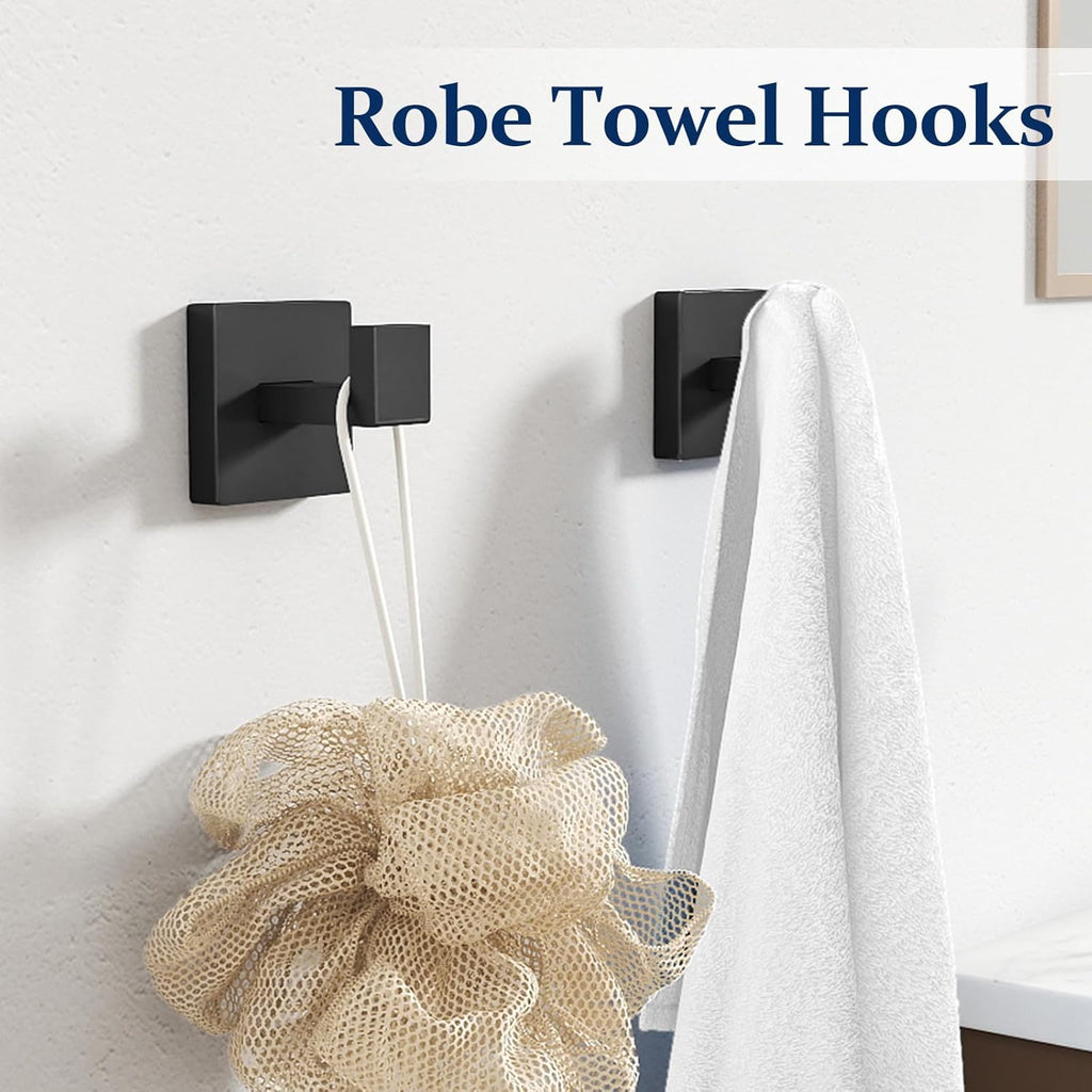STWWO 20-Pieces Matte Black Bathroom Hardware Set, 24 Inch Bath Towel Bar Set, Stainless Steel Towel Racks for Bathroom Wall Mounted