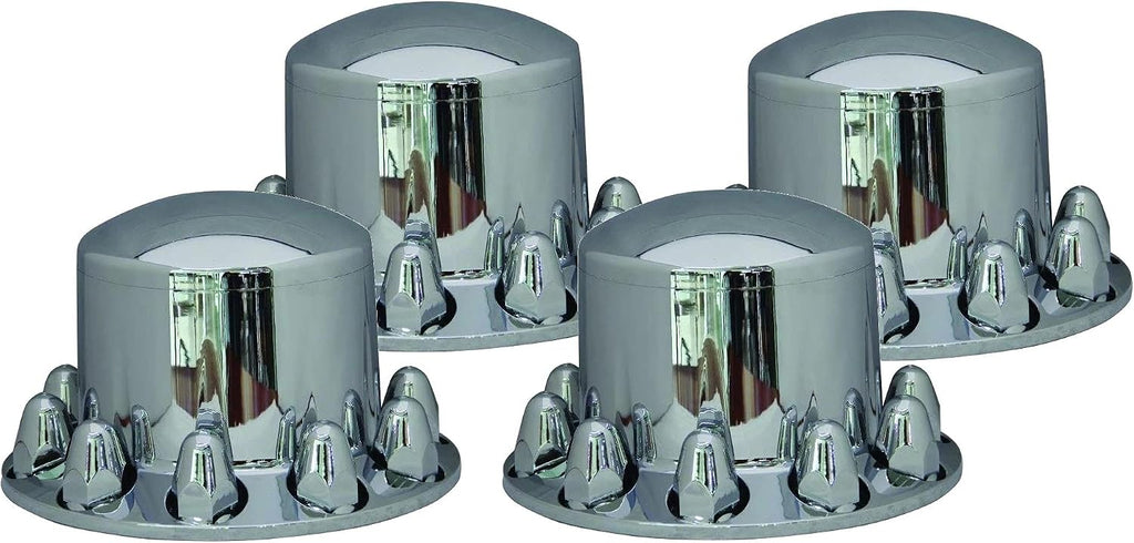 Fortpro QTY-4 Semi Truck Chrome Rear Axle Wheel Cover Kit Hub Cap w/ 33mm Push-On Nuts Covers | F247606-4QTY