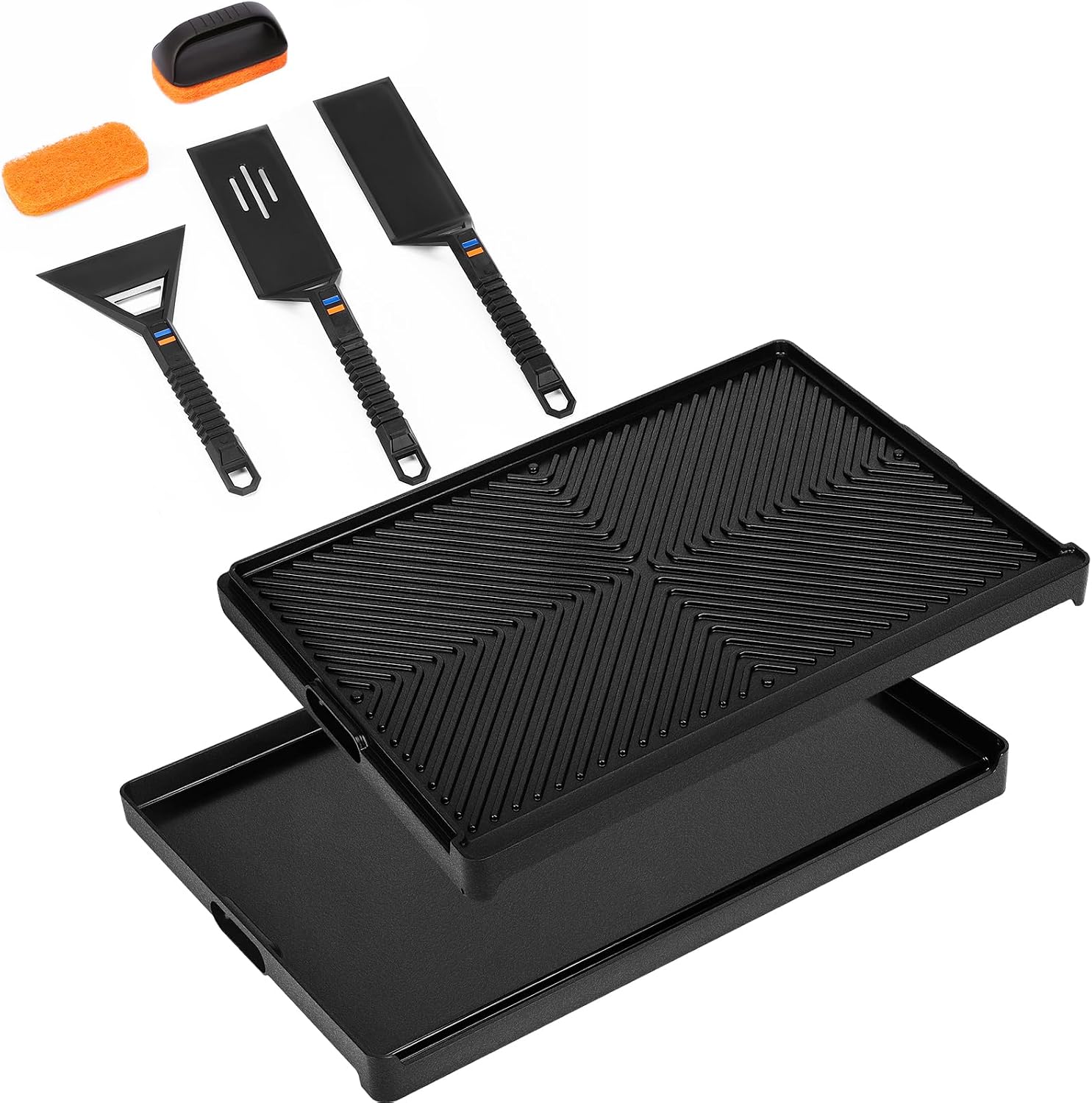 Utheer Griddle Combo Set, Cast Aluminum Flat Top Griddle with 23' x 16' Ceramic Nonstick Stove Top Griddle and Large Grill Griddle, Fast Heating Indoor Outdoor Griddle for Gas Grill, BBQ and Camping