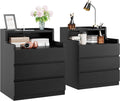 Rresyet Nightstand Set of 2, 26.8' Modern Black End Tables with Drawers & Built-in Charging Station for Bedroom, Upgraded Storage, Handle-Free Design
