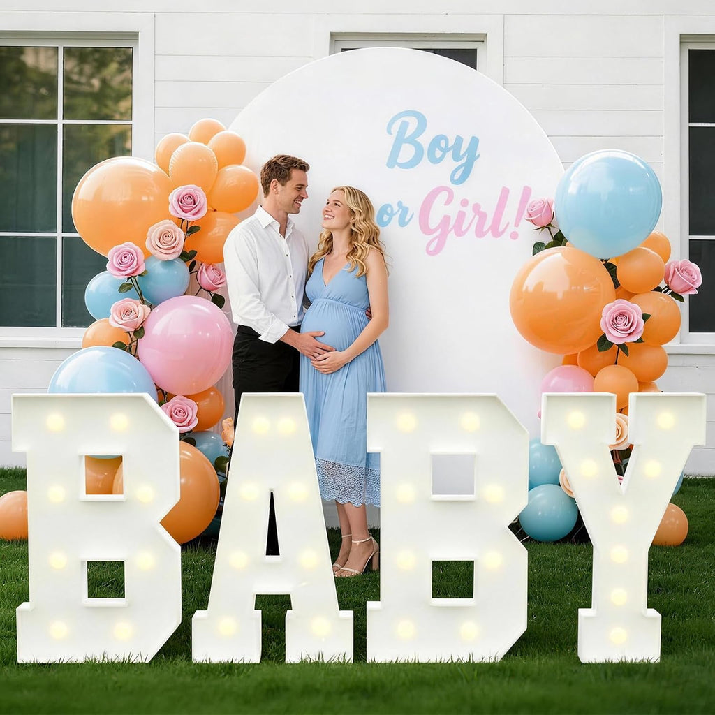 3FT Baby Marquee Letters for Baby Shower for Girl Boy, Large Light Up Sign for Backdrop, Gender Reveal Party Decorations Supplies (Yellow),4pcs