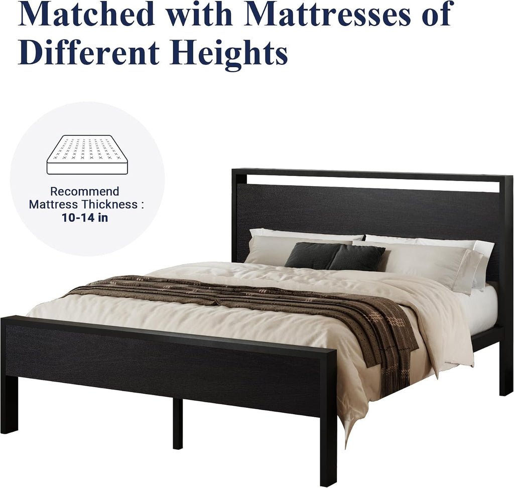 Allewie Full Size Platform Bed Frame with Wooden Headboard and Footboard, Heavy Duty 12 Metal Slats Support, No Box Spring Needed, Under-Bed Storage, Noise Free, Easy Assembly, Black Oak