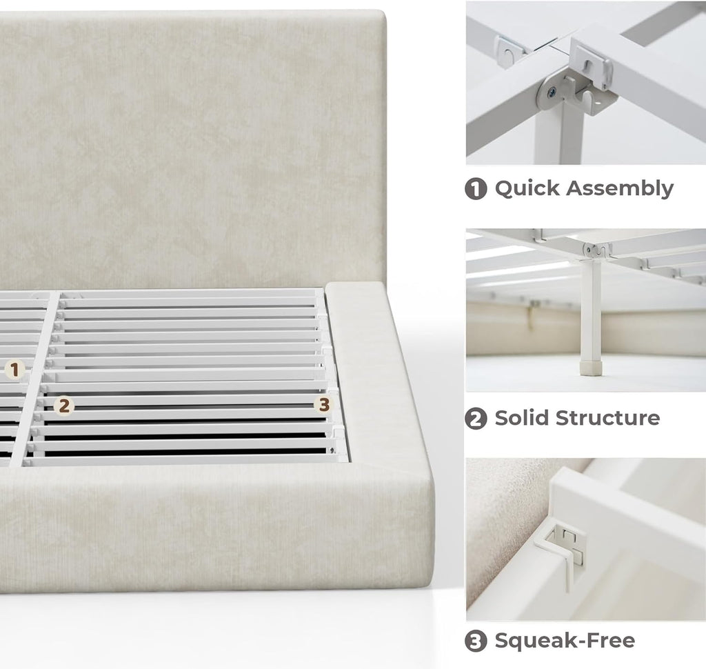 RECCI AirFrame King Size Bed Frame with Headboard, Cloud Upholstered Platform Bed Frame, 5 Inch Foam Cushioned, No Box Spring, Easy Assembly(Beige Chenille)