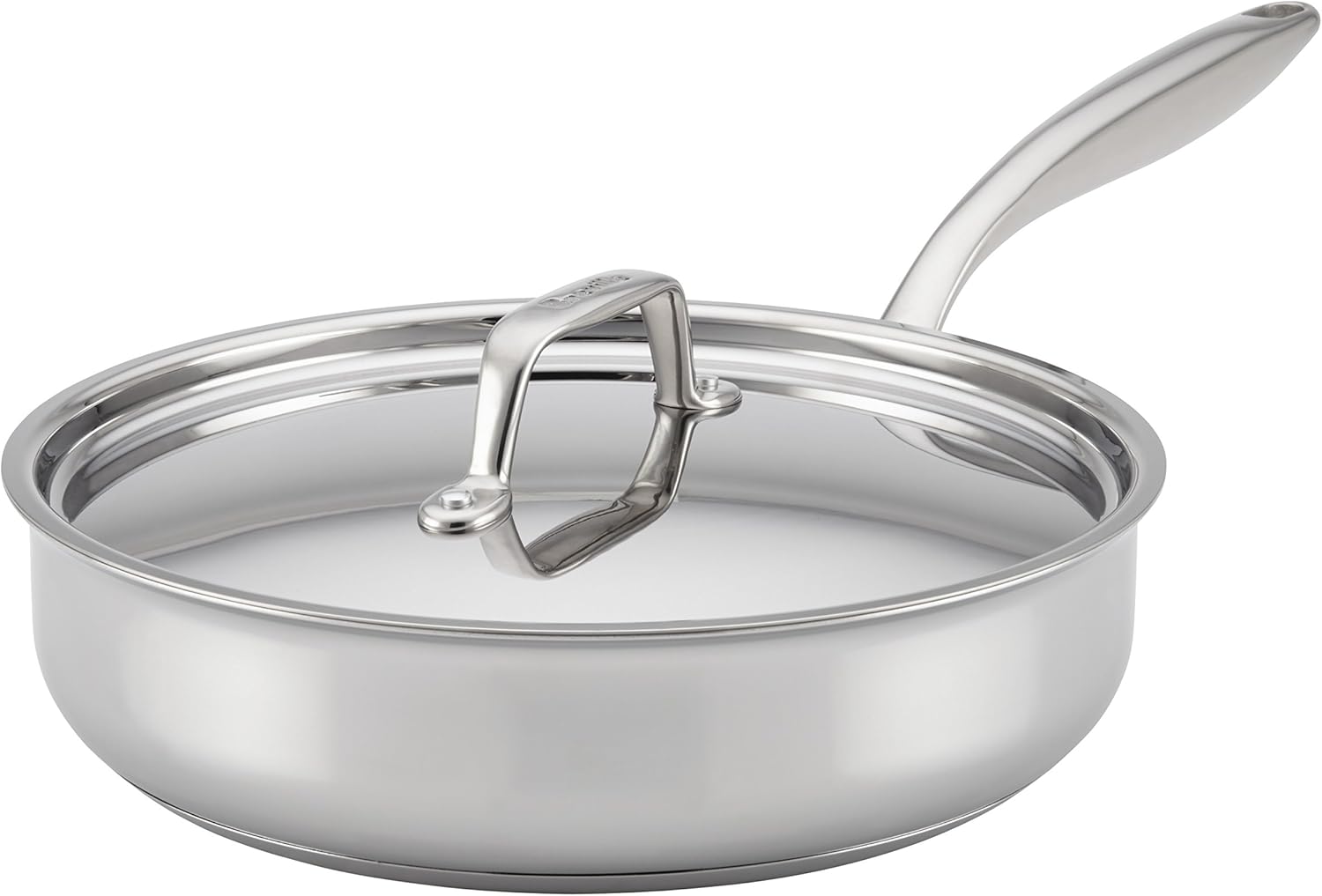 Breville Clad Stainless Steel Saute Pan / Frying Pan / Fry Pan with Lid - 3.5 Quart, Silver