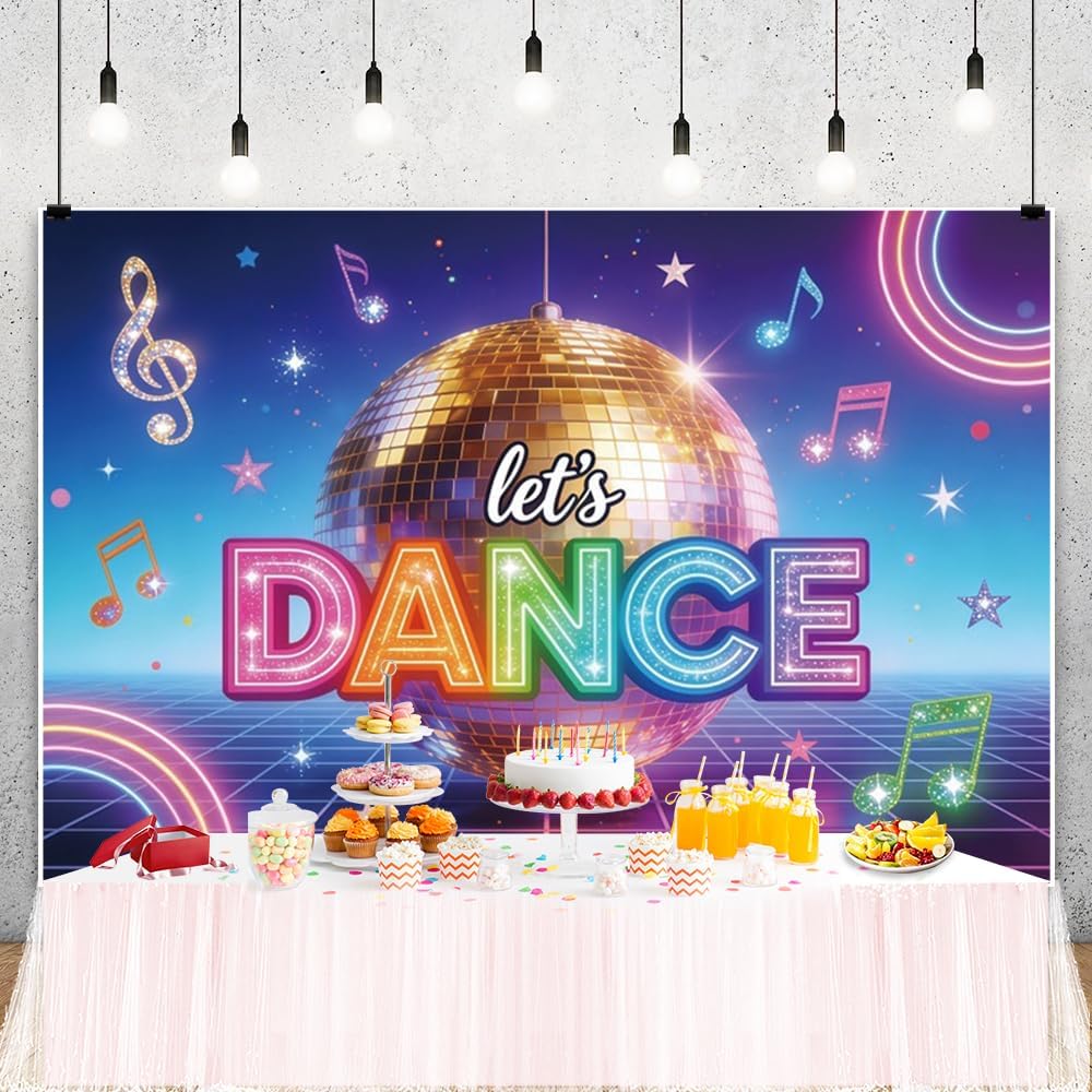 20x10ft Disco Dancing Party Backdrop Let's Dance Retro Disco Ball Retro Photography Background Banner Shining Glow Stage Photo Booth Props for Birthday Party Supplies