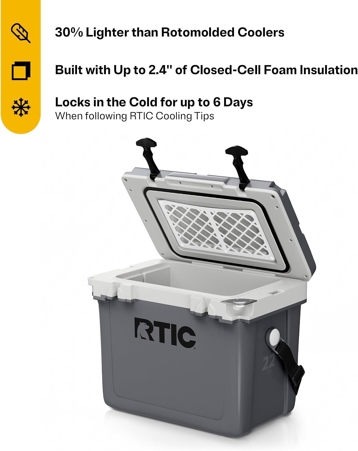 RTIC Ultra-Light Hard Cooler Insulated Portable Ice Chest Box for Drink, Beverage, Beach, Camping, Picnic, Fishing, Boat, Barbecue, 30% Lighter Than Rotomolded Coolers