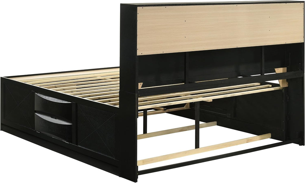 Coaster Home Furnishings Briana Transitional 5-Piece Bedroom Set Eastern King Size Storage Bookcase Bed Frame 56-inch Headboard Black 202701KE-S5
