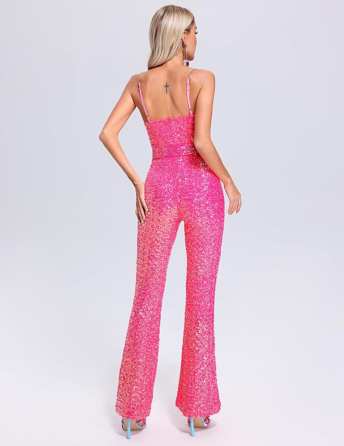 BELLA BARNETT Sequin Jumpsuits For Women Belted Pink Sexy One Piece Jumpsuits For Women
