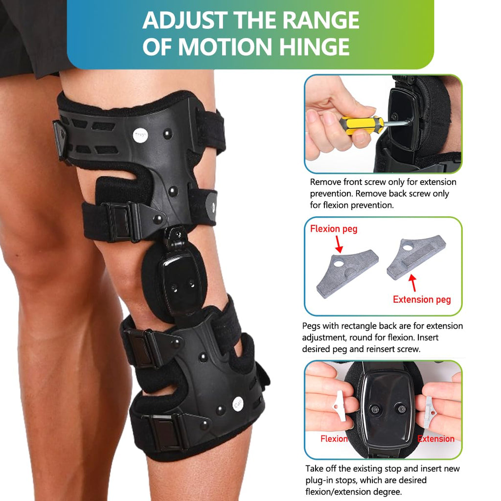 Komzer OA Unloader Knee Brace, Adjustable ROM & Stabilizing Support Used for Unloading Joint Pressure Caused by Bone-on-Bone Osteoarthritis, Capable of Delaying Surgery & Correcting Bow Legs/Valgus (Black, Left)