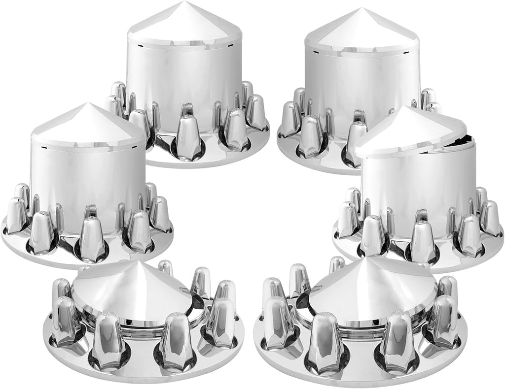 GG Grand General 40235 Chrome Plastic Complete ABS Axle Set (2 Front and 4 Rear) with Cone Type Hub Caps with Push-On Lug Nut Covers for Trucks, 4 Pack