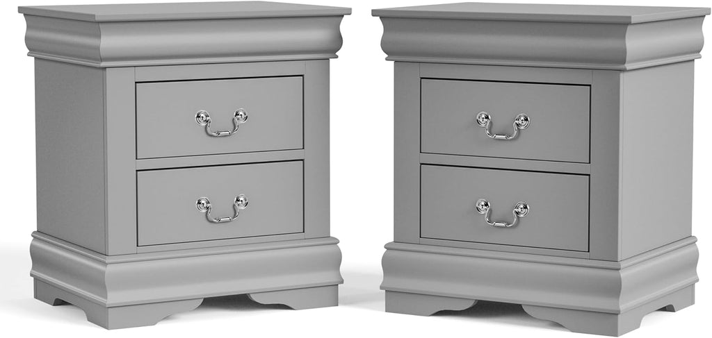 Furniture of America Louis Philippe Traditional Solid Wood 3 Piece Bedroom Set, Bed Frame and Nightstands Set of 2, Sleigh Design Bedframe with Headboard and Footboard, Box Spring Needed, Full, Gray