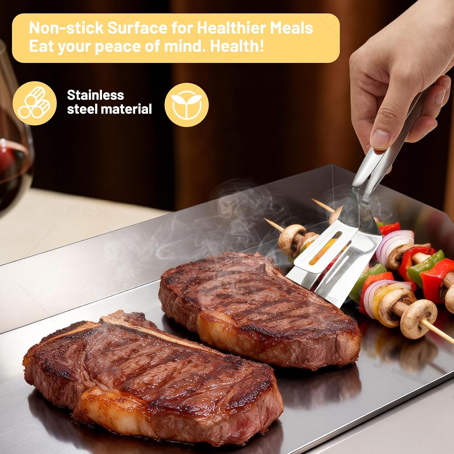 Commercial Electric Griddle 22', 1600W Countertop Flat Top Grill, Stainless Steel Griddle with 122-572°F Adjustable Temp & Removable Oil Basket for Restaurant Home Use