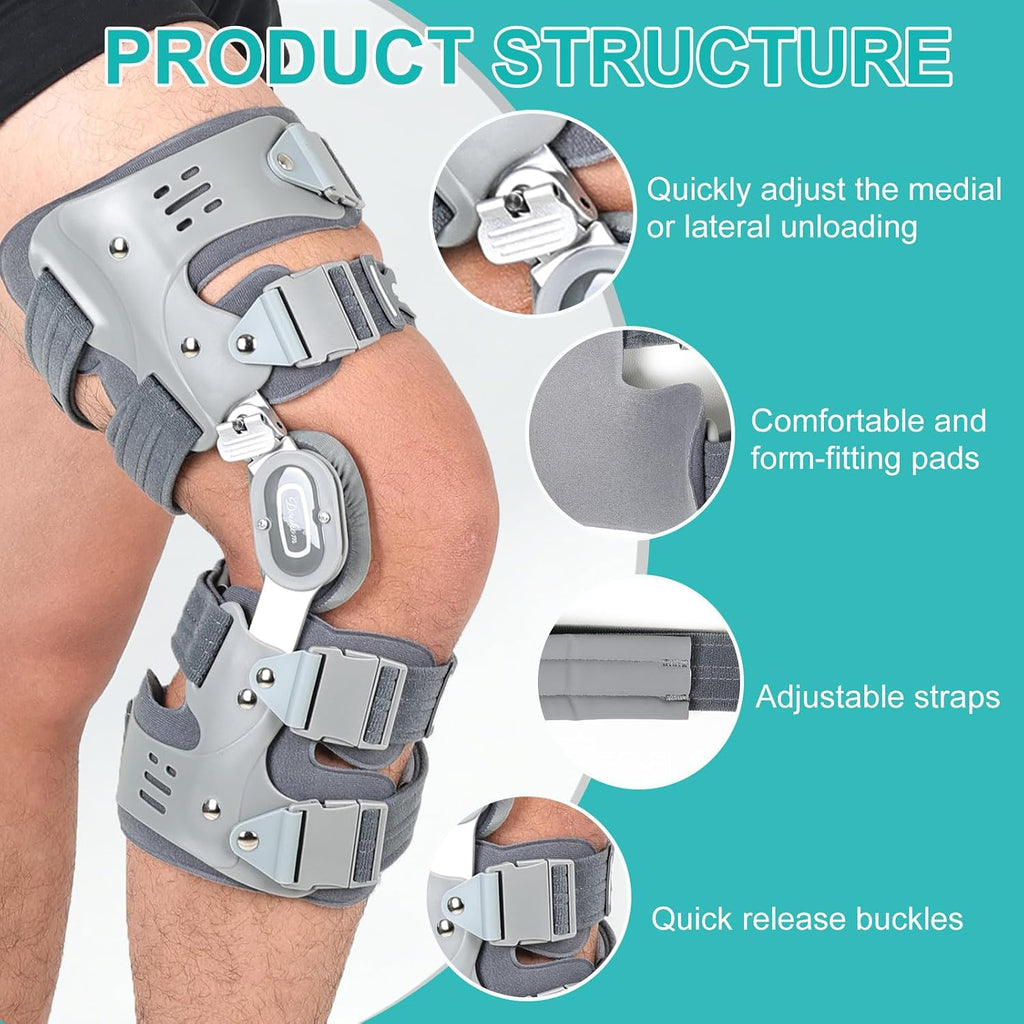 Osteoarthritis Unloader Knee Brace, OA Knee Brace for Arthritis Pain and Support, Low Profile Knee Support for Medial and Lateral Degeneration Knee Pain (Gray/Right)
