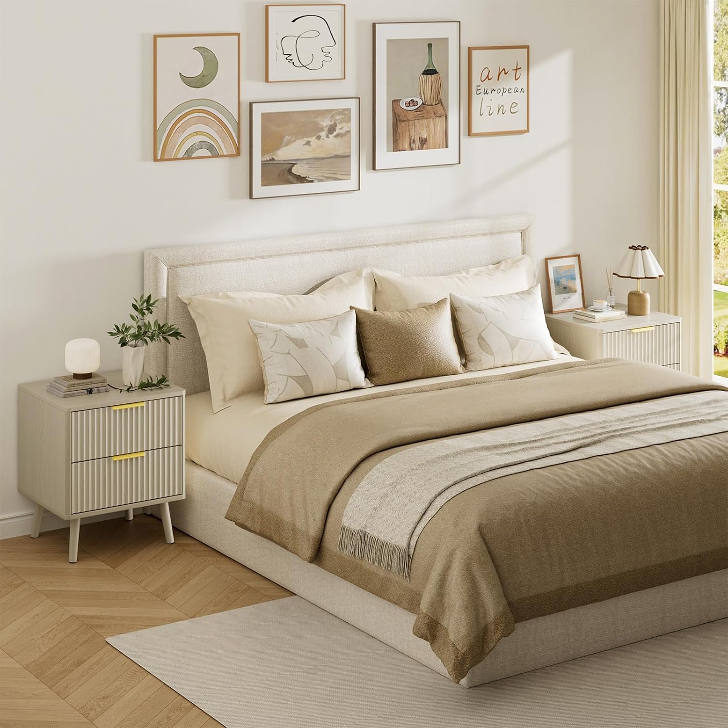 LYNSOM Fluted Dresser and Nightstand Sets 4 Piece, 2-Drawer Nightstands and 5/6 Drawers Dresser, Wood Bedroom Furniture Set for Home, Bedroom, Beige