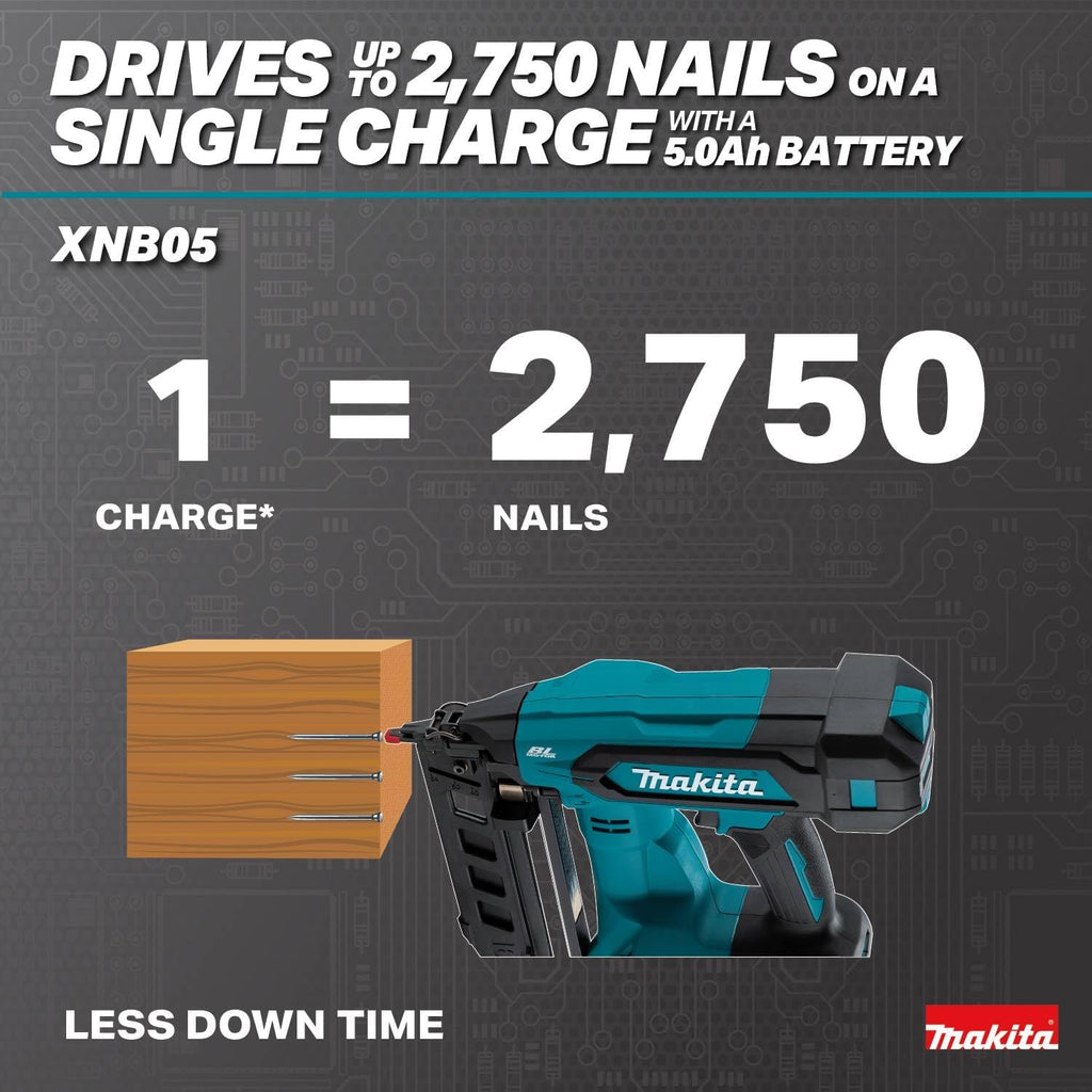Makita XNB05Z 18V LXT® Lithium-Ion Brushless Cordless 2-1/2' Straight Finish Nailer, 16 Ga., Tool Only