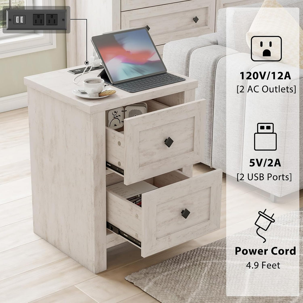 LUXOAK 4 Pieces Farmhouse Bedroom Set, 1 X Wood Rustic 6 Drawer Storage Dresser, 1 X 5 Drawer Dresser, Nightstand Set of 2 with Charging Station, Farmhouse Bedroom Furniture Set, Rustic White