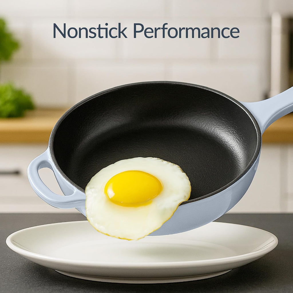 Best Choice Products Non-Stick Pot & Pan Cookware Set, Cast Iron, 2Qt Skillet W/Lid, 10' Grill Or Griddle Pan W/Press, 6Qt Enameled Dutch Oven, Non-toxic, For Cooking & Grilling - Cornflower