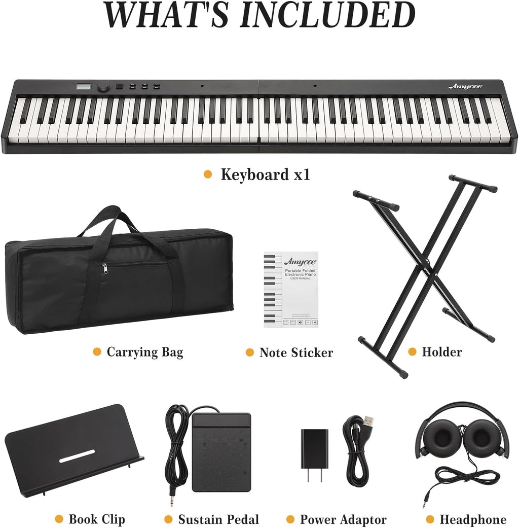 Home Digital Pianos, 88-Key Portable Digital Piano Set with Carry Bag, Sustain Pedal, Headphones, Power Adapter, Note Stickers & Music Sheet Holder for Beginners and Professionals