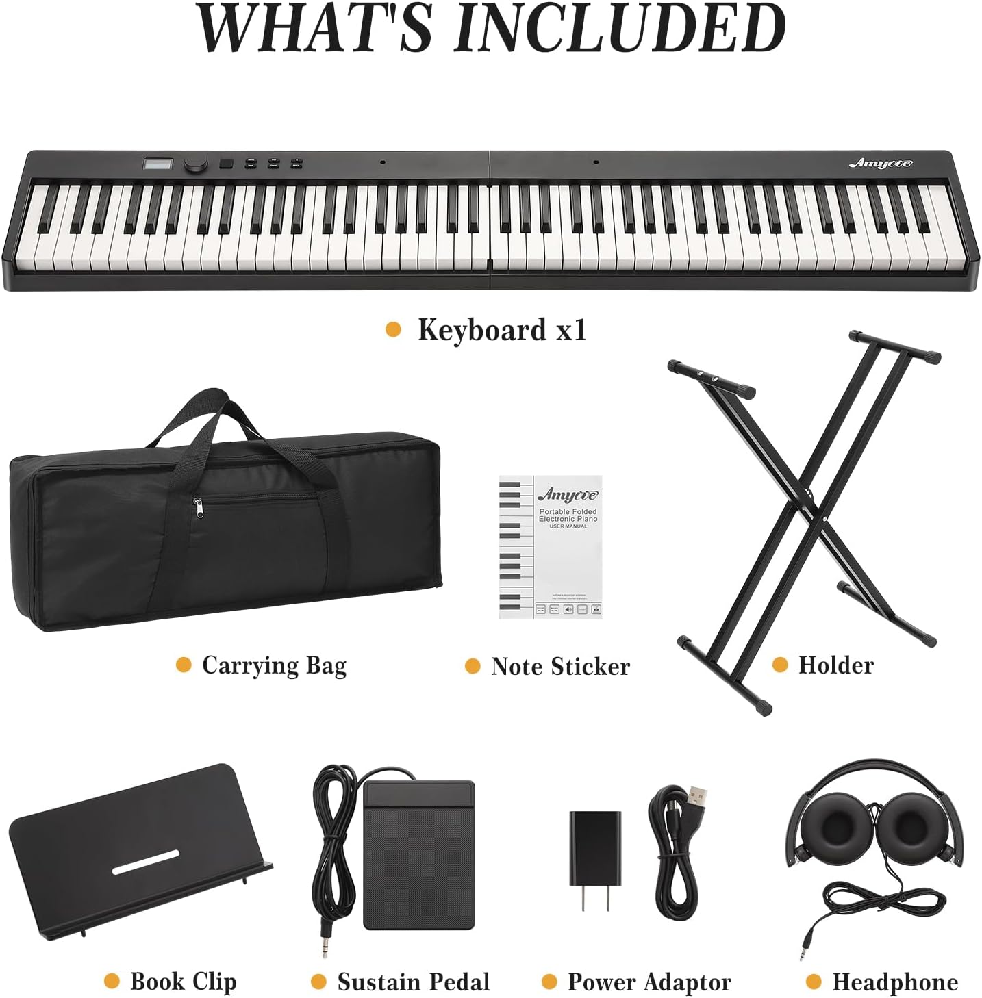 Home Digital Pianos, 88-Key Portable Digital Piano Set with Carry Bag, Sustain Pedal, Headphones, Power Adapter, Note Stickers & Music Sheet Holder for Beginners and Professionals