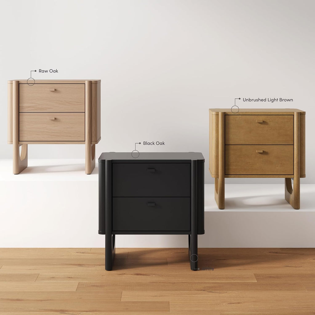 Nathan James Solace Mid Century Modern 2 Drawer Nightstand with Solid Wood Frame and Rounded Details, Light Brown Set of 2