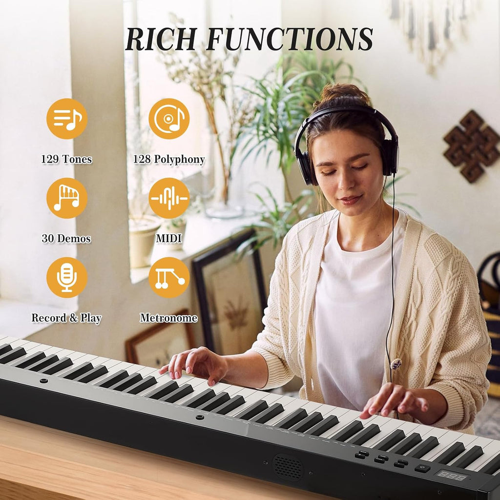 Home Digital Pianos, 88-Key Full-Size Semi-Weighted Electronic Keyboard Piano with Headphones, Sustain Pedal, Power Adapter & Carry Case for Beginners and Adults
