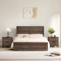 KISLOT 3 Pieces Bedroom Set, Full Size Wood Platform Bed Frame and 2 Nightstands, Storage Nightstand with Type-C Charging Port, Farmhouse Bedroom Furniture Set