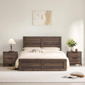 KISLOT 3 Pieces Bedroom Set, Queen Size Wood Platform Bed Frame and 2 Nightstands, Storage Nightstand with Type-C Charging Port, Farmhouse Bedroom Furniture Set