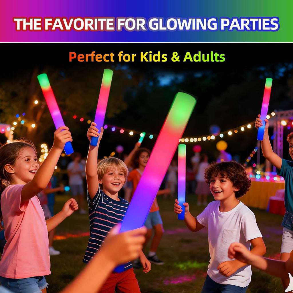 200+2 Pack Foam Glow Sticks Bulk Party Pack,Party Favors Supplies,3 Flashing Modes Glow In The Dark Party Supplies,Light Up Foam Sticks for Wendding Raves Camping Outdoor
