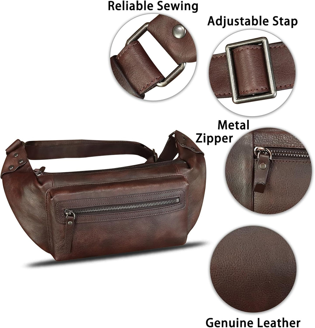 Genuine Leather Fanny Pack for Men and Women - Waist Hip Sling Crossbody Chest Purse (Coffee)
