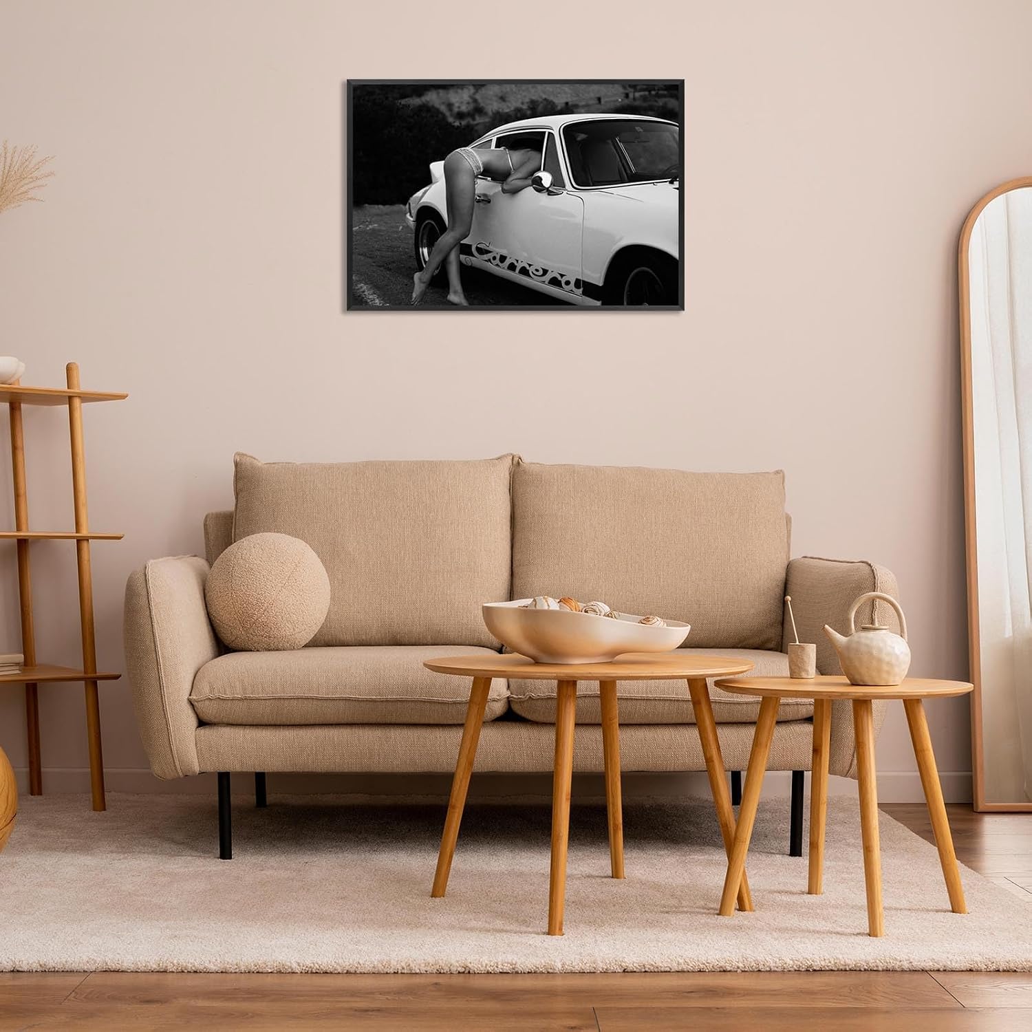 Vintage Supercar 911 Poster Sports Car Lover Canvas Wall Art Black And White Fashion Photography Sexy Women Prints Painting For Living Room Bedroom Apartment Wall Decor 24x36in Framed