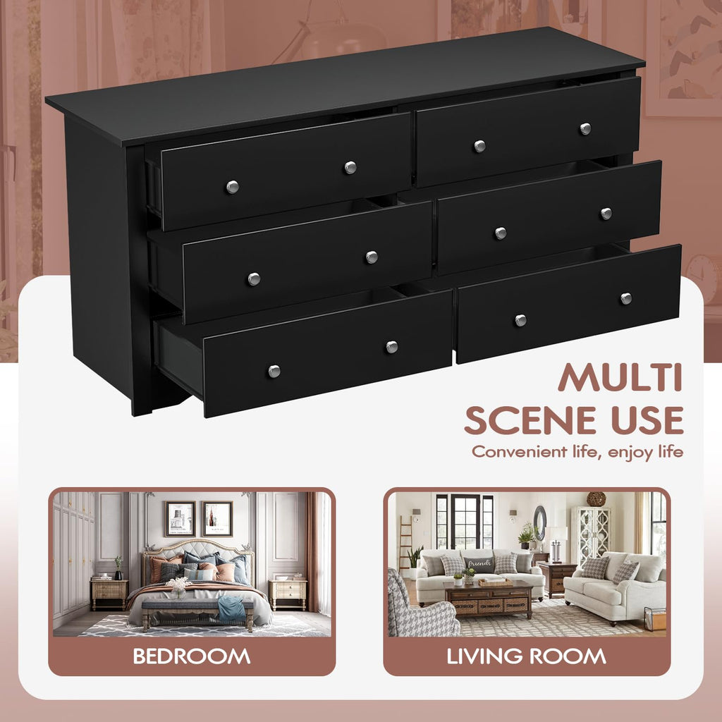 YESHOMY Dresser for Bedroom,6 Drawer Dressers, Storage Chest of Drawers for Hallway,Living Room, Entryway(Pure Black)